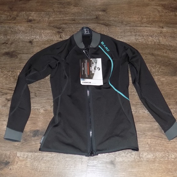 BARE Exowear Jacket Womens Size 6 Black Teal Full Zip Thermal Water Sport Top - Picture 1 of 7